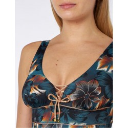Maillot 1 pièce imprimé floral liseré doré ventre plat bonnet C taille 38 à 52 - Détails
