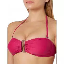 Bikini framboise, haut bandeau avec coques et lien amovibles, culotte haute - du 36 au 46