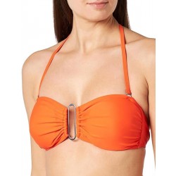 Bikini orange, haut bandeau avec coques et lien amovibles, culotte haute - du 36 au 46