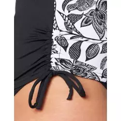 Ensemble tankini floral blanc et noir, culotte haute noir à revers imprimé, taille 36 à 52 - Détails
