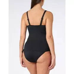 Ensemble tankini floral blanc et noir, culotte haute noir à revers imprimé, taille 36 à 52