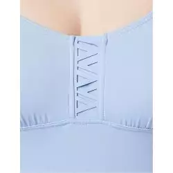 Maillot de bain 1 pièce bleu ciel gainant, décolleté arrondi, bretelles réglables, dos droit, du 36 au 52 - Détails haut