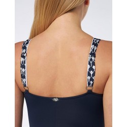 Maillot 1 pièce gainant, noir et argent, bonnet C, larges bretelles réglables, dos droit - du 38 au 52 - Détails dos