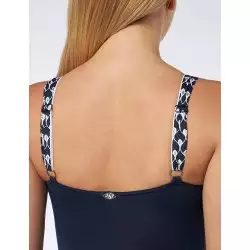 Maillot 1 pièce gainant, noir et argent, bonnet C, larges bretelles réglables, dos droit - du 38 au 52 - Détails dos