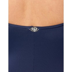 Maillot une pièce gainant marine avec liseré argent, larges bretelles réglables, dos droit, du 38 au 52 - Détails dos