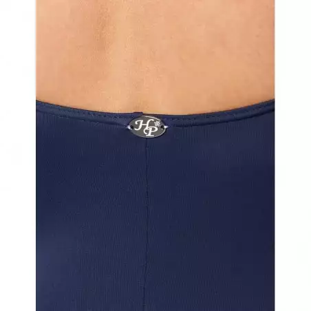 Maillot une pièce gainant marine avec liseré argent, larges bretelles réglables, dos droit, du 38 au 52