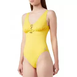 Maillot de bain 1 pièce gainant, jaune avec détails argent, bonnet C, gainant, taille 36 à 52