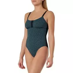 Maillot de bain une pièce femme gainant imprimé géométrique bleu - Bretelles réglables