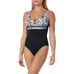 Maillot de bain une pièce femme gainant noir avec imprimé floral noir et blanc