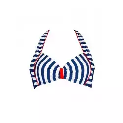 Haut de maillot de bain femme bandeau bonnet C,  rayure marine et blanc