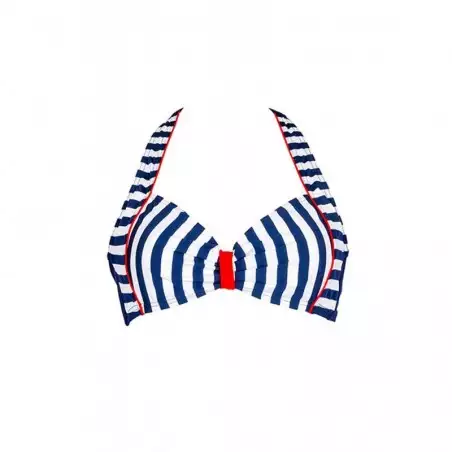 Haut de maillot de bain femme bandeau bonnet C,  rayure marine et blanc