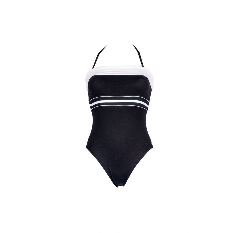 Cromi Maillot de bain gainant pour femme, une pièce à col haut, 1 - Noir :  : Mode