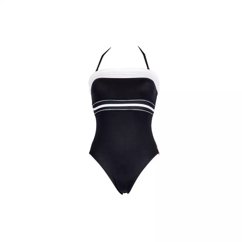 Maillot de bain 1 pièce femme bandeau noir et blanc