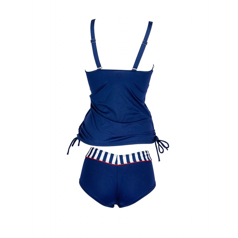 Ensemble tankini femme short taille 36 à 52, rayure marine et blanc