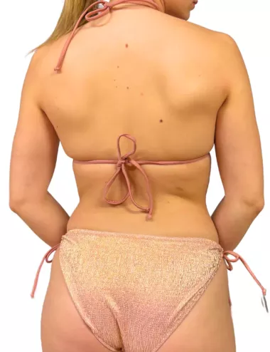 Bikini femme haut triangle à coques, culotte réglable, uni rose poudré pailleté, du 36 au 44