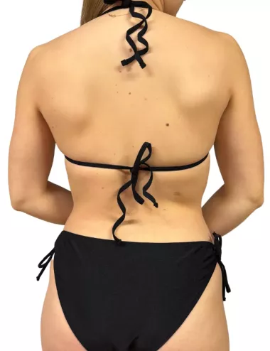 Ensemble 2 pièces uni noir pailleté, haut triangle à coques, culotte réglable, du 36 au 44