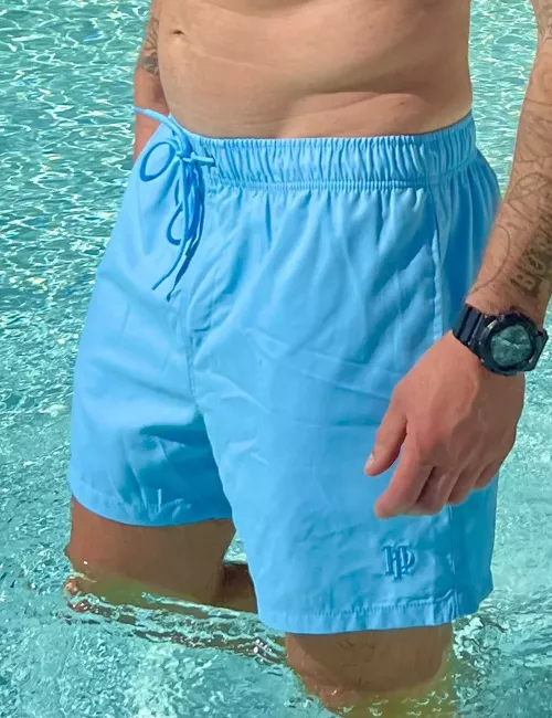 Boardshort homme uni bleu turquoise, nœud de serrage et poche au dos - tailles S à XXL