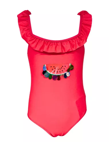 Maillot 1 pièces fillette rose motif pastèque - tailles 2 à 8 ans