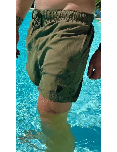 Boardshort homme uni kaki, nœud de serrage et poche au dos - tailles S à XXL