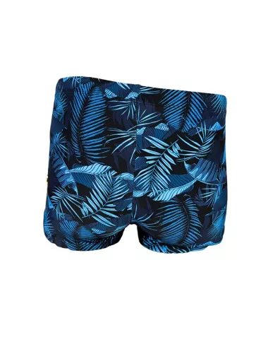 Boxer de bain homme imprimé feuillage bleu sur fond marine – tailles 1 à 6