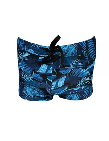 Boxer de bain homme imprimé feuillage bleu sur fond marine – tailles 1 à 6