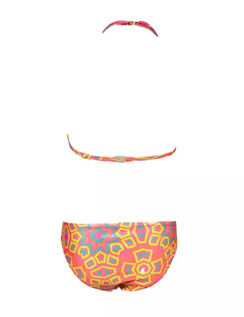 Maillot de bain 2 pièces fille imprimé géométrique rose et jaune – du 8 au 14 ans
