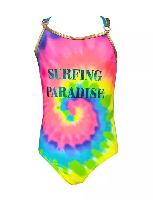 Maillot de bain fille 1 pièce multicolore dos croisé - 8 à 14 ans