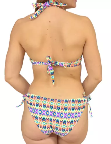 Bikini femme imprimé géométrique coloré fond blanc - du 36 au 44