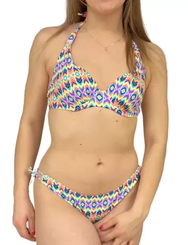 Bikini femme imprimé géométrique coloré fond blanc - du 36 au 44