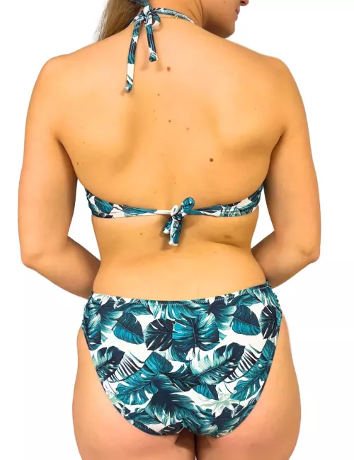 Bikini feuillage vert fond blanc, haut bandeau coques – du 38 au 46