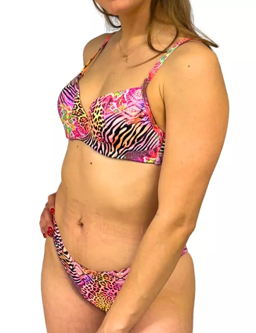 Bikini imprimé animal multicolore, haut balconnet à coques – du 36 au 44