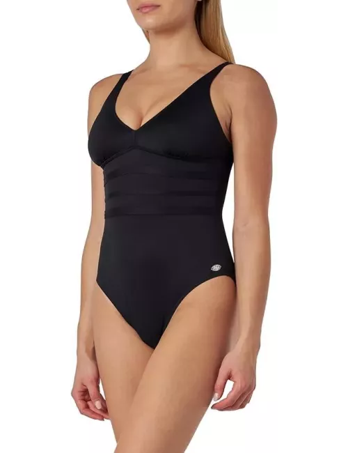 Maillot de bain 1 pièce femme noir gainant décolleté V