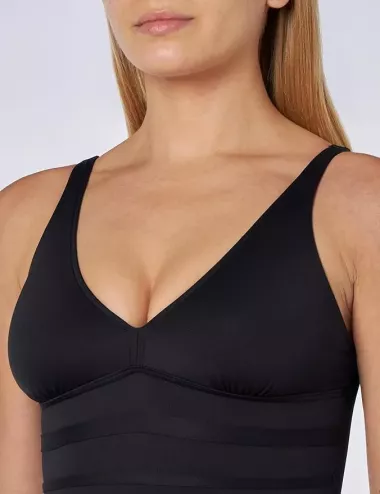 Maillot de bain 1 pièce femme noir gainant décolleté V