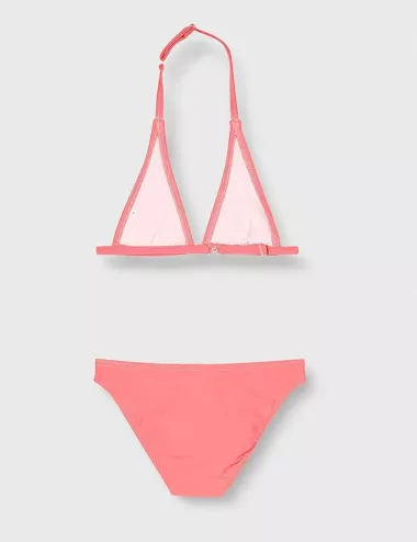 2 pièces fille, haut triangle & culotte classique, uni rose fluo, 4 à 14 ans