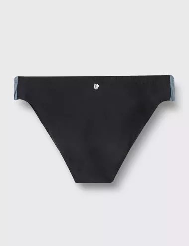 Slip de bain homme uni noir, cotés gris et bleu du 38 au 48
