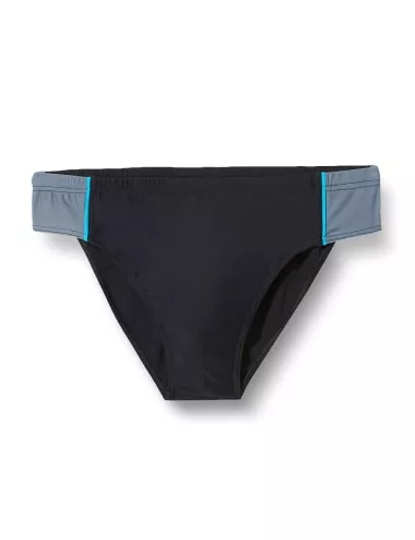 Slip de bain homme uni noir, cotés gris et bleu du 38 au 48