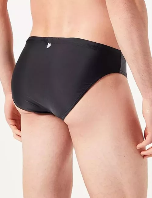 Slip de bain homme uni noir, cotés gris et rouge  du 38 au 48