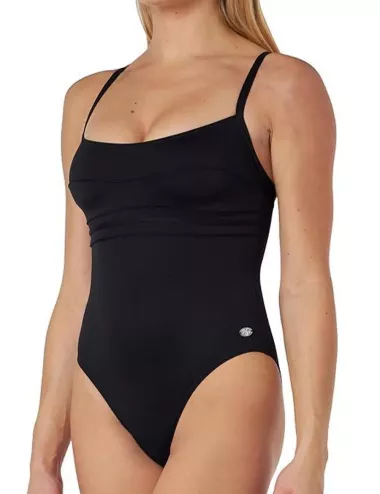 Maillot de bain 1 pièce femme noir gainant fines bretelles