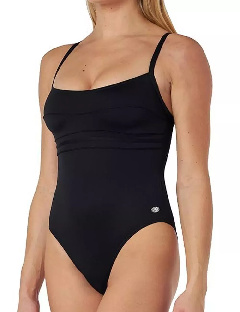 Maillot de bain 1 pièce femme noir gainant fines bretelles