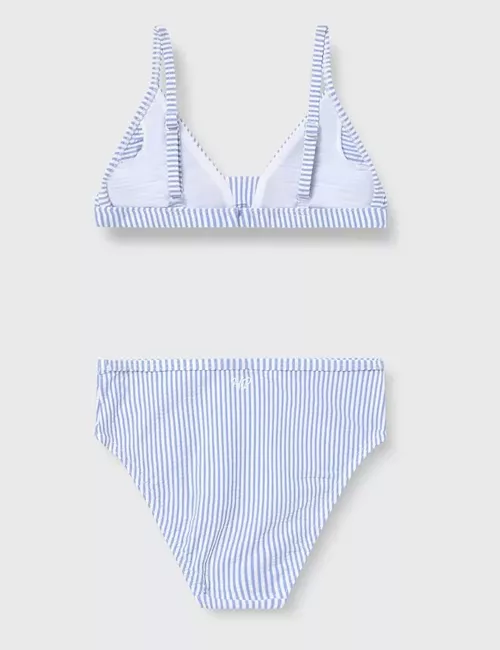 Bikini fille triangle à rayure bleu et blanche - du 6 au 16 ans