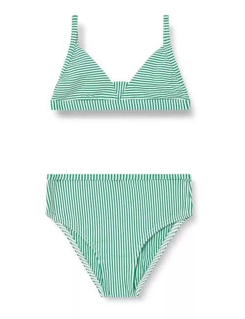Bikini fille triangle à rayure verte et blanche - du 6 au 16 ans