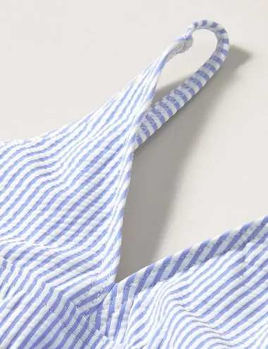 Maillot de bain 1 pièce fille à rayures bleues et blanches - du 6 au 16 ans