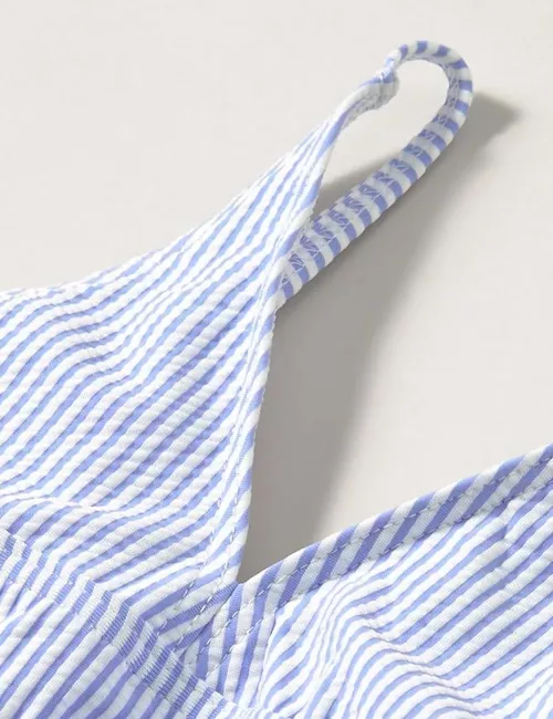 Maillot de bain 1 pièce fille à rayures bleues et blanches - du 6 au 16 ans