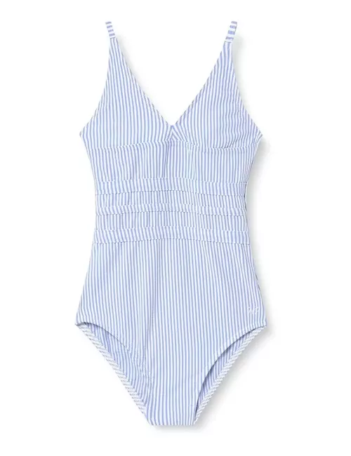 Maillot de bain 1 pièce fille à rayures bleues et blanches - du 6 au 16 ans