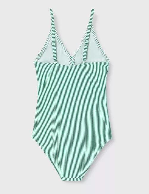 Maillot de bain 1 pièce fille à rayures vertes et blanches - du 6 au 16 ans