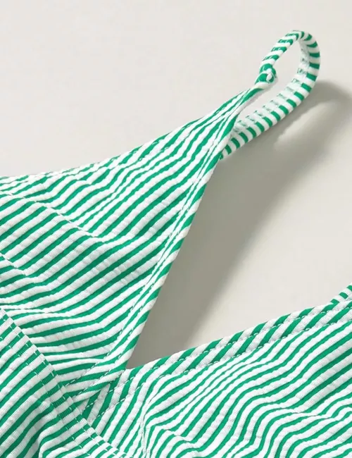 Maillot de bain 1 pièce fille à rayures vertes et blanches - du 6 au 16 ans