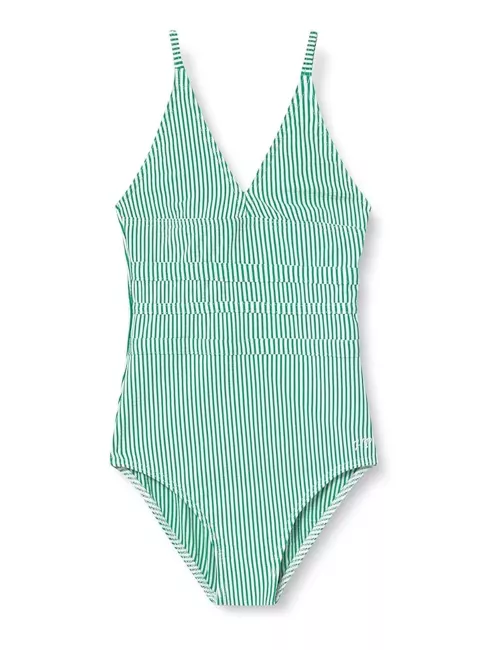 Maillot de bain 1 pièce fille à rayures vertes et blanches - du 6 au 16 ans