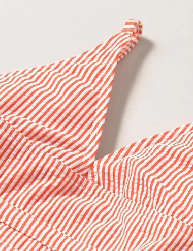 Maillot de bain 1 pièce fille à rayures oranges et blanches - du 6 au 16 ans