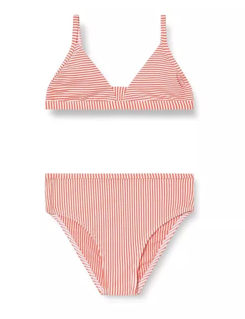 Bikini fille triangle à rayure orange et blanche - du 6 au 16 ans