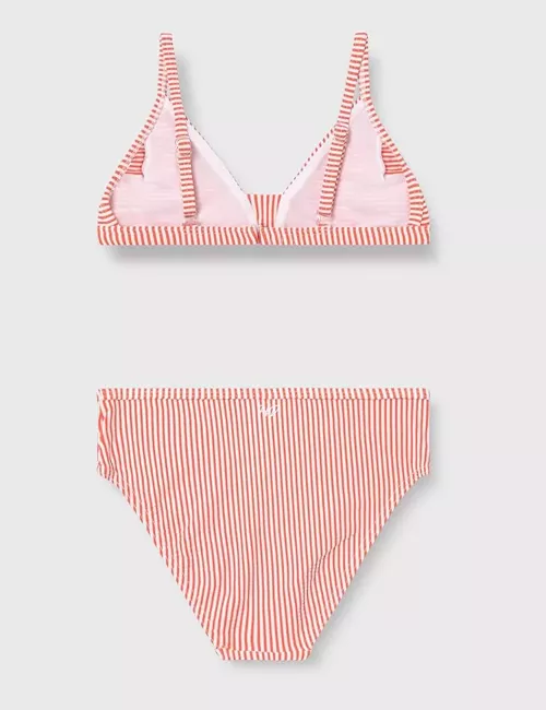 Bikini fille triangle à rayure orange et blanche - du 6 au 16 ans